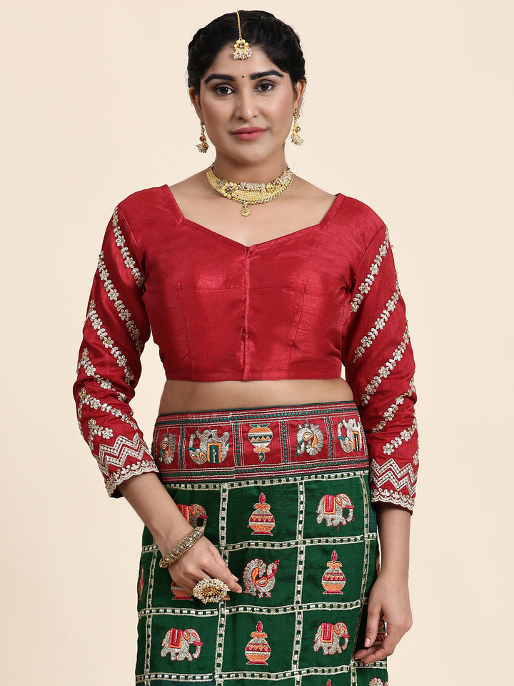 Kaira Green Embroiderd Panter Patola Saree With Blouse