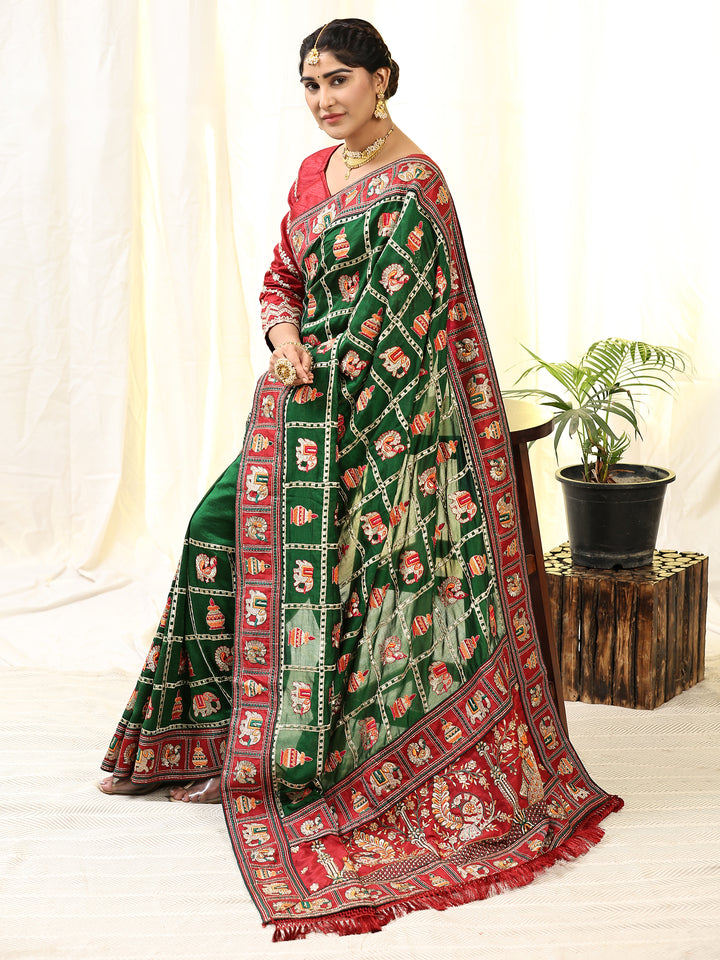 Kaira Green Embroiderd Panter Patola Saree With Blouse