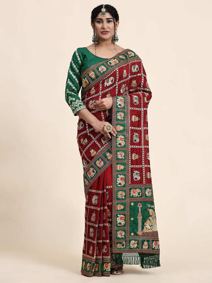 Kaira Maroon Embroiderd Panter Patola Saree With Blouse