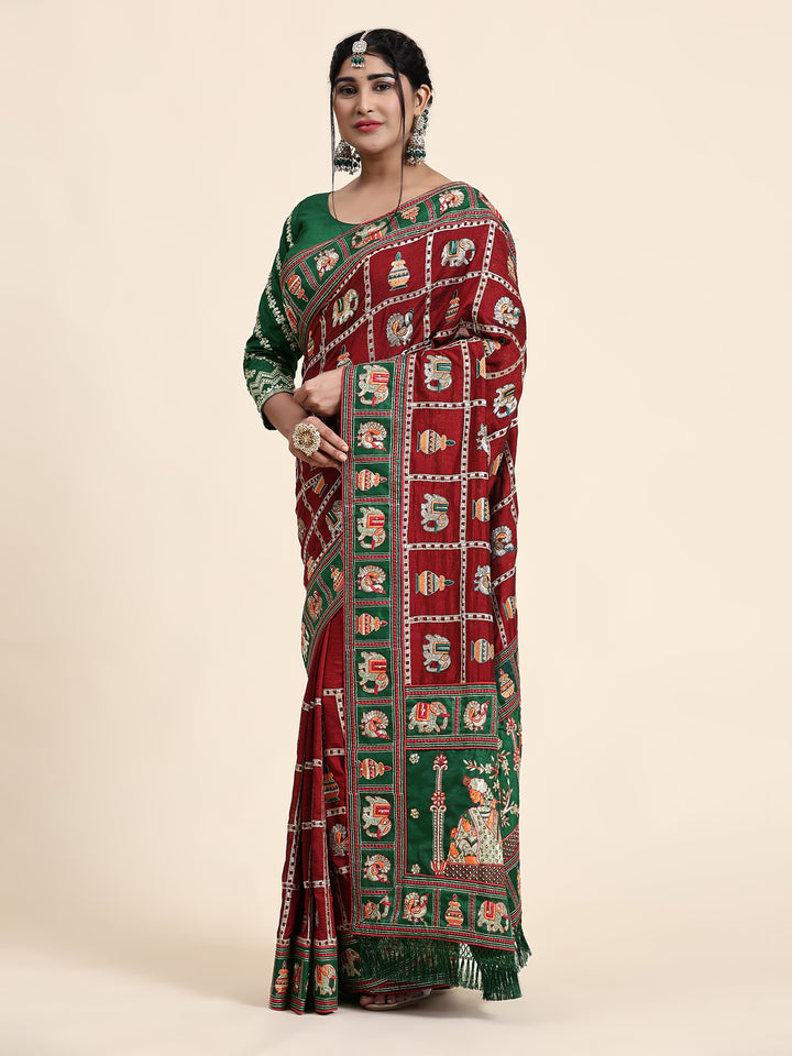 Kaira Maroon Embroiderd Panter Patola Saree With Blouse