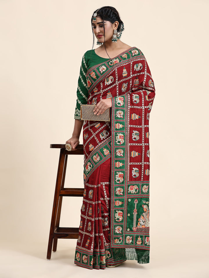 Kaira Maroon Embroiderd Panter Patola Saree With Blouse
