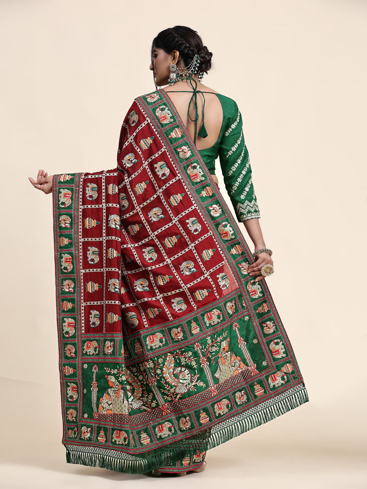 Kaira Maroon Embroiderd Panter Patola Saree With Blouse