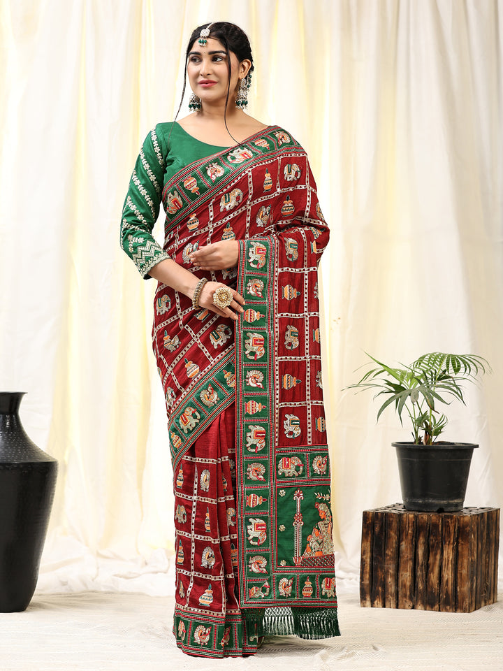 Kaira Maroon Embroiderd Panter Patola Saree With Blouse