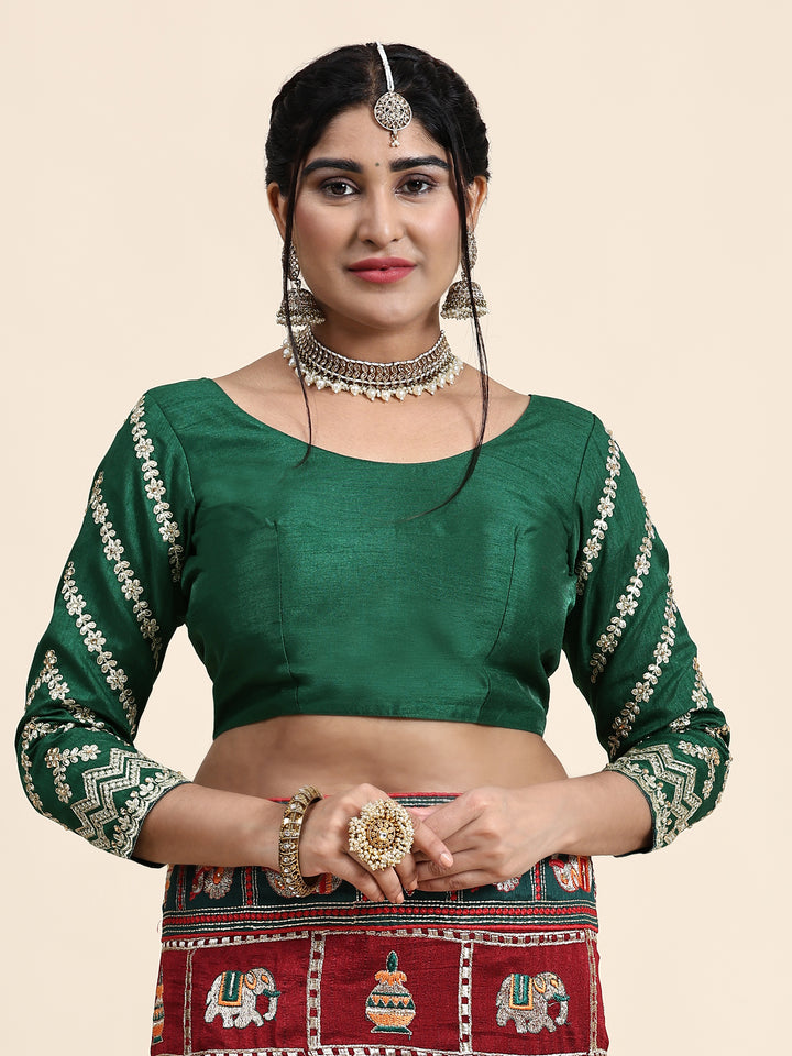 Kaira Maroon Green Embroiderd Panter Patola Half And Half Saree
