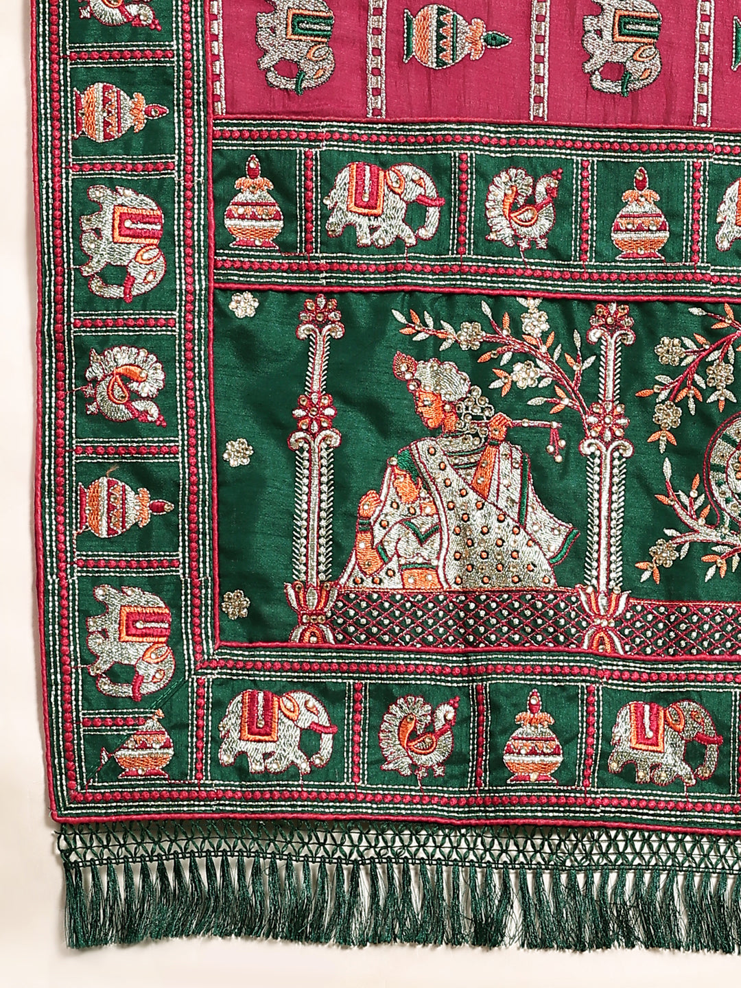 Kaira Dark Pink Green Embroiderd Panter Patola Saree With Blouse