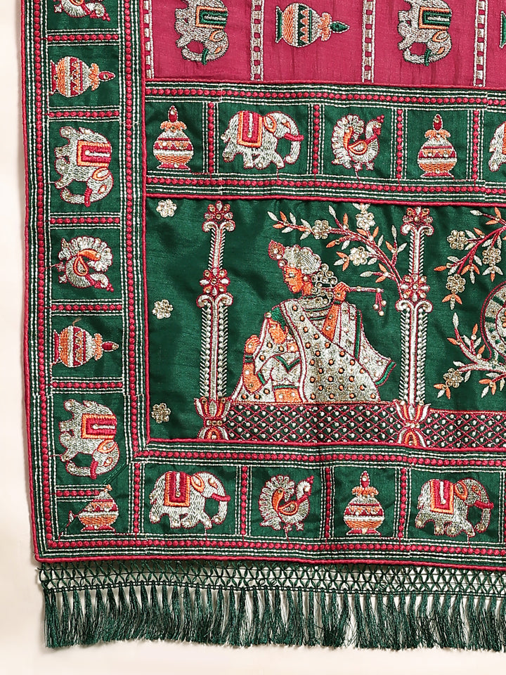 Kaira Dark Pink Green Embroiderd Panter Patola Saree With Blouse
