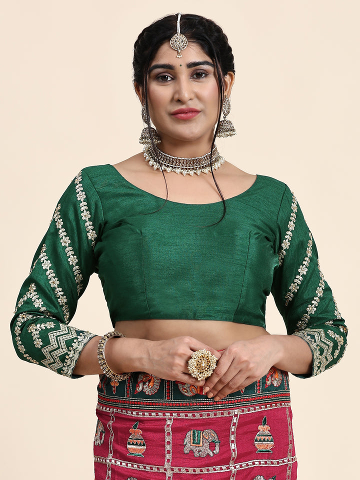 Kaira Dark Pink Green Embroiderd Panter Patola Saree With Blouse