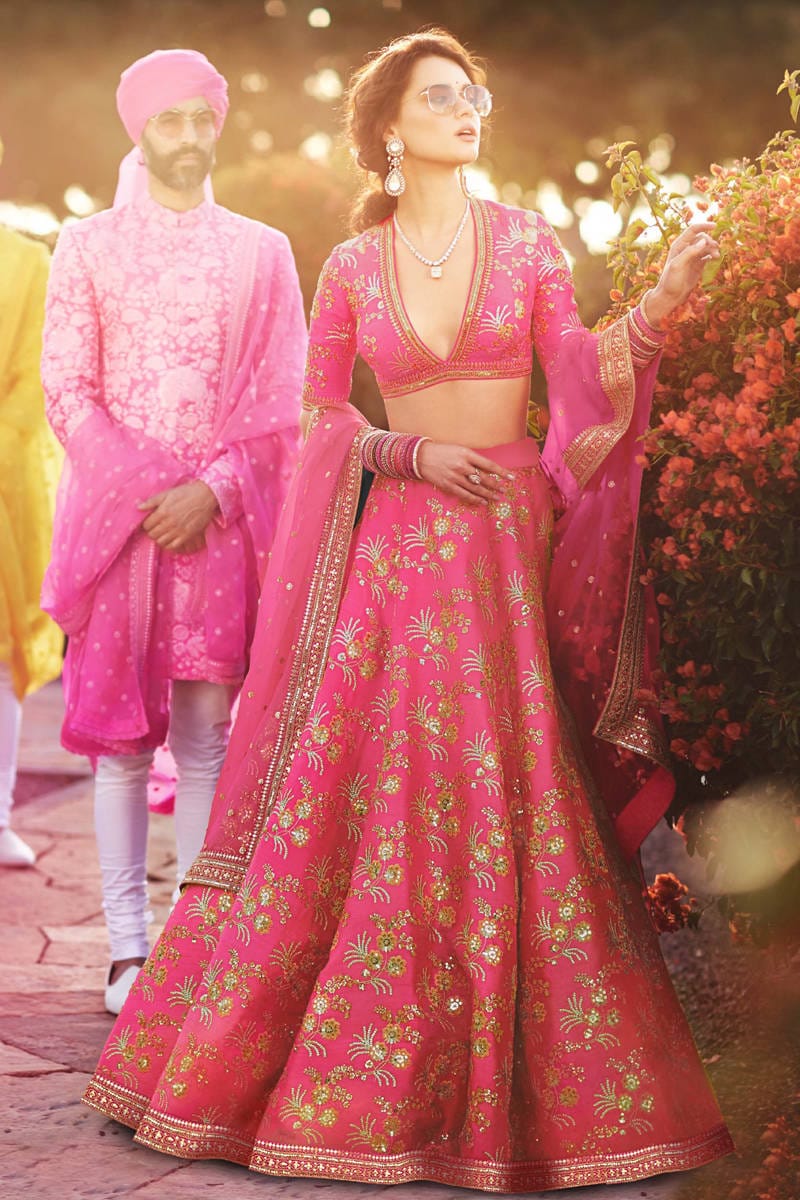 Pink Color Thai Silk With Zari And Sequins Embroiderey Work Lehenga Choli