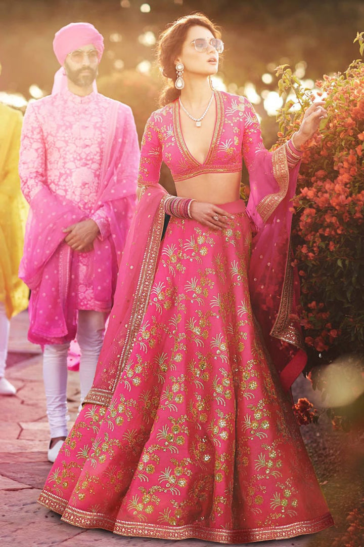 Pink Color Thai Silk With Zari And Sequins Embroiderey Work Lehenga Choli
