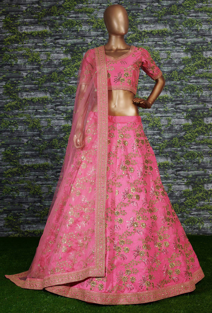 Pink Color Thai Silk With Zari And Sequins Embroiderey Work Lehenga Choli