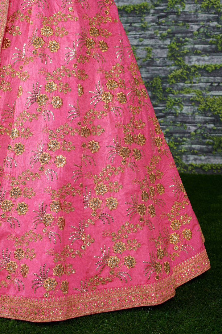Pink Color Thai Silk With Zari And Sequins Embroiderey Work Lehenga Choli