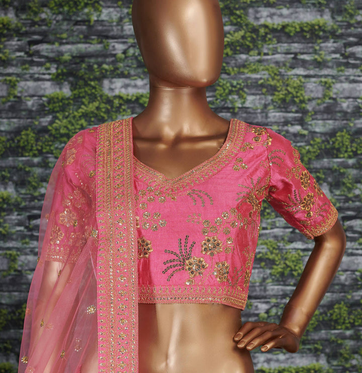 Pink Color Thai Silk With Zari And Sequins Embroiderey Work Lehenga Choli