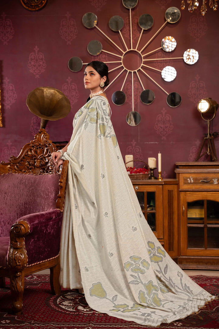 Pista Green Color Mul Cotton Saree With Woven Design With Unstitched Blouse Piece