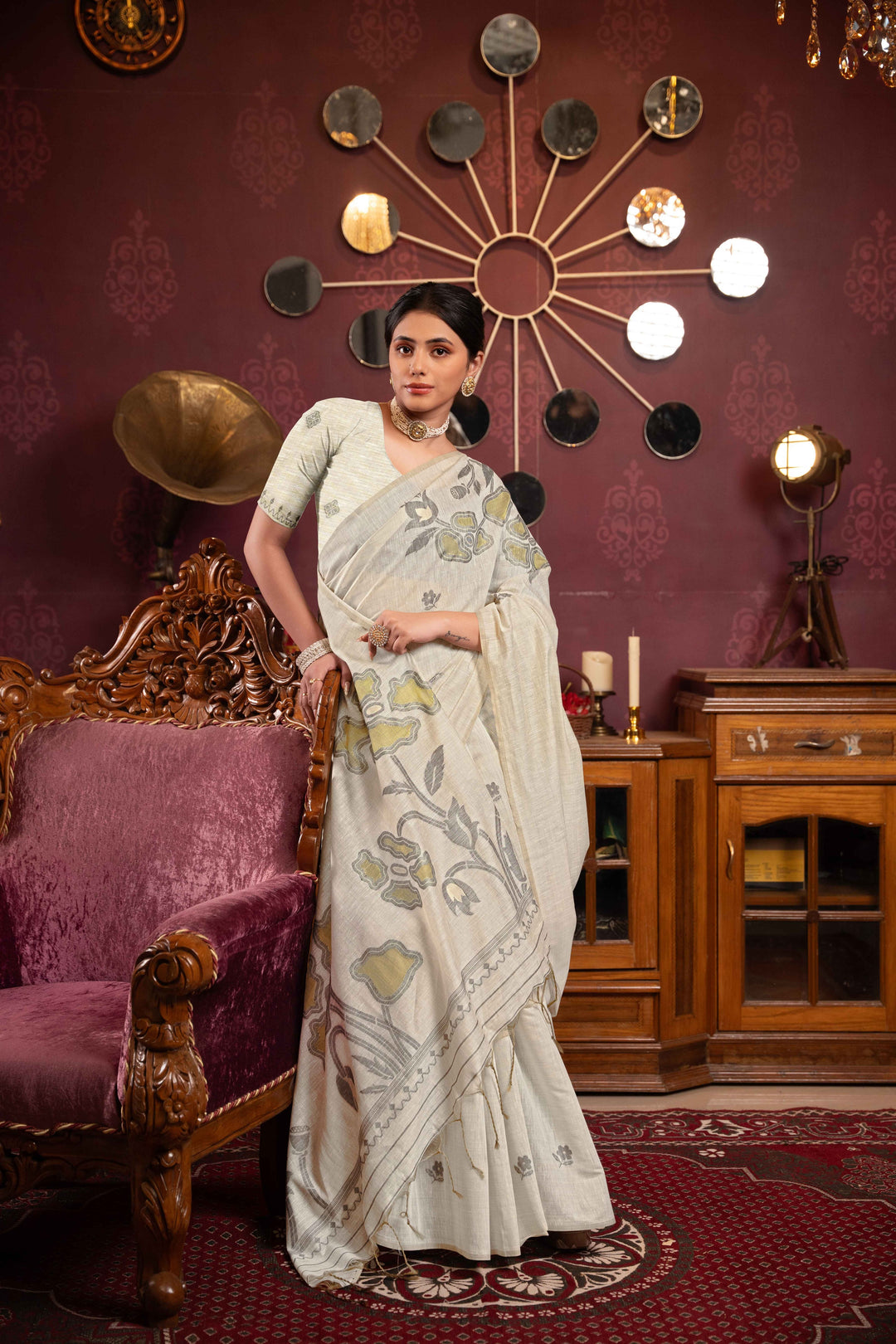 Pista Green Color Mul Cotton Saree With Woven Design With Unstitched Blouse Piece