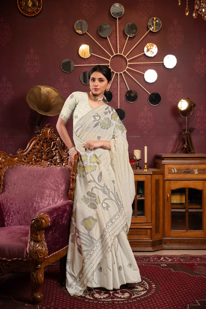 Pista Green Color Mul Cotton Saree With Woven Design With Unstitched Blouse Piece