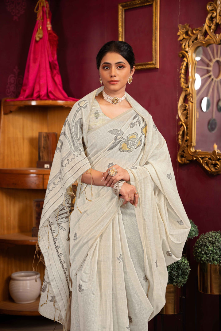 Yellow Color Mul Cotton Saree With Woven Design With Unstitched Blouse Piece
