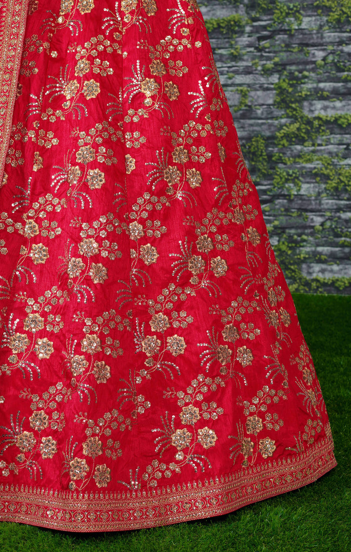 Red Color Thai Silk With Zari And Sequins Embroiderey Work Lehenga Choli