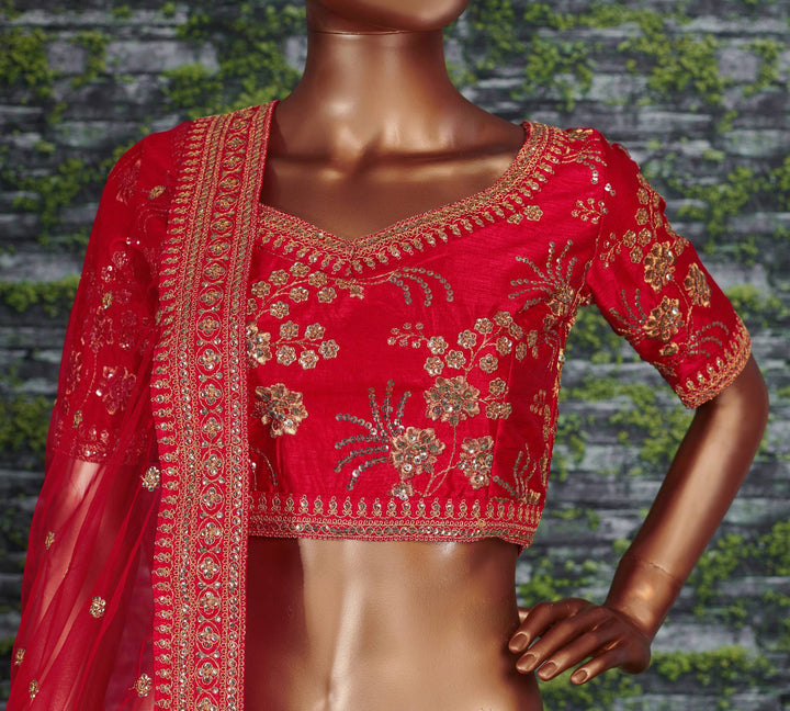 Red Color Thai Silk With Zari And Sequins Embroiderey Work Lehenga Choli