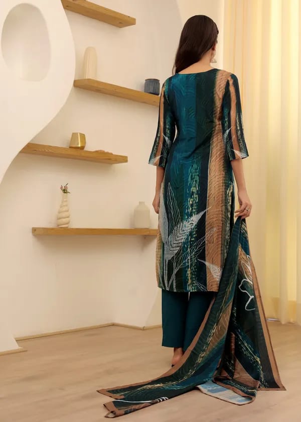 Multi Color Soft Rayon Slub Embroidery Kurti with Pant And Dupatta Sets