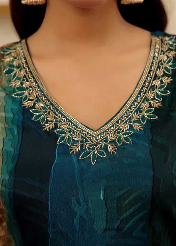 Multi Color Soft Rayon Slub Embroidery Kurti with Pant And Dupatta Sets