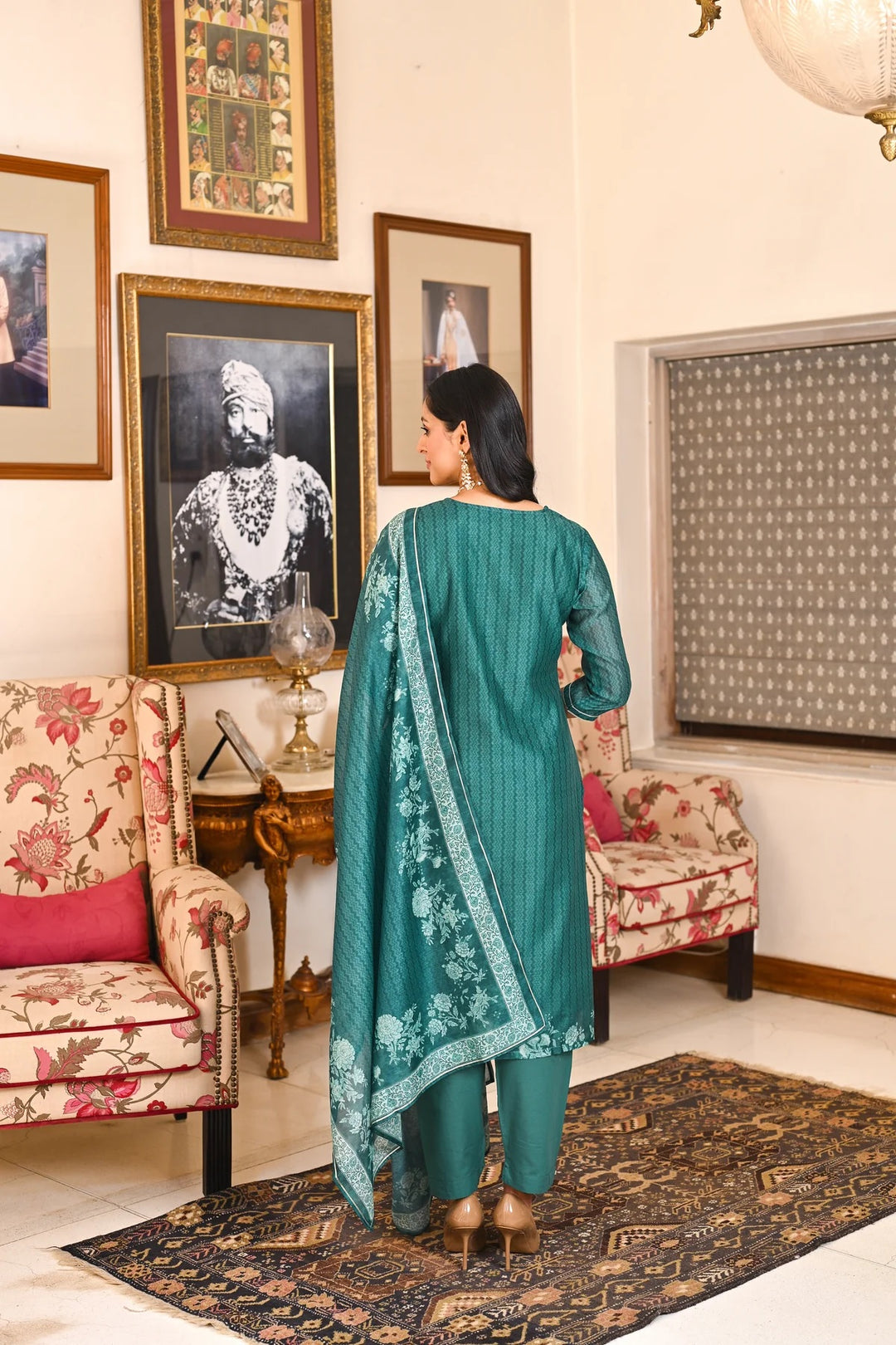 Teal Color Soft Rayon Slub Print And Embroidery Kurti with Pant And Dupatta Sets