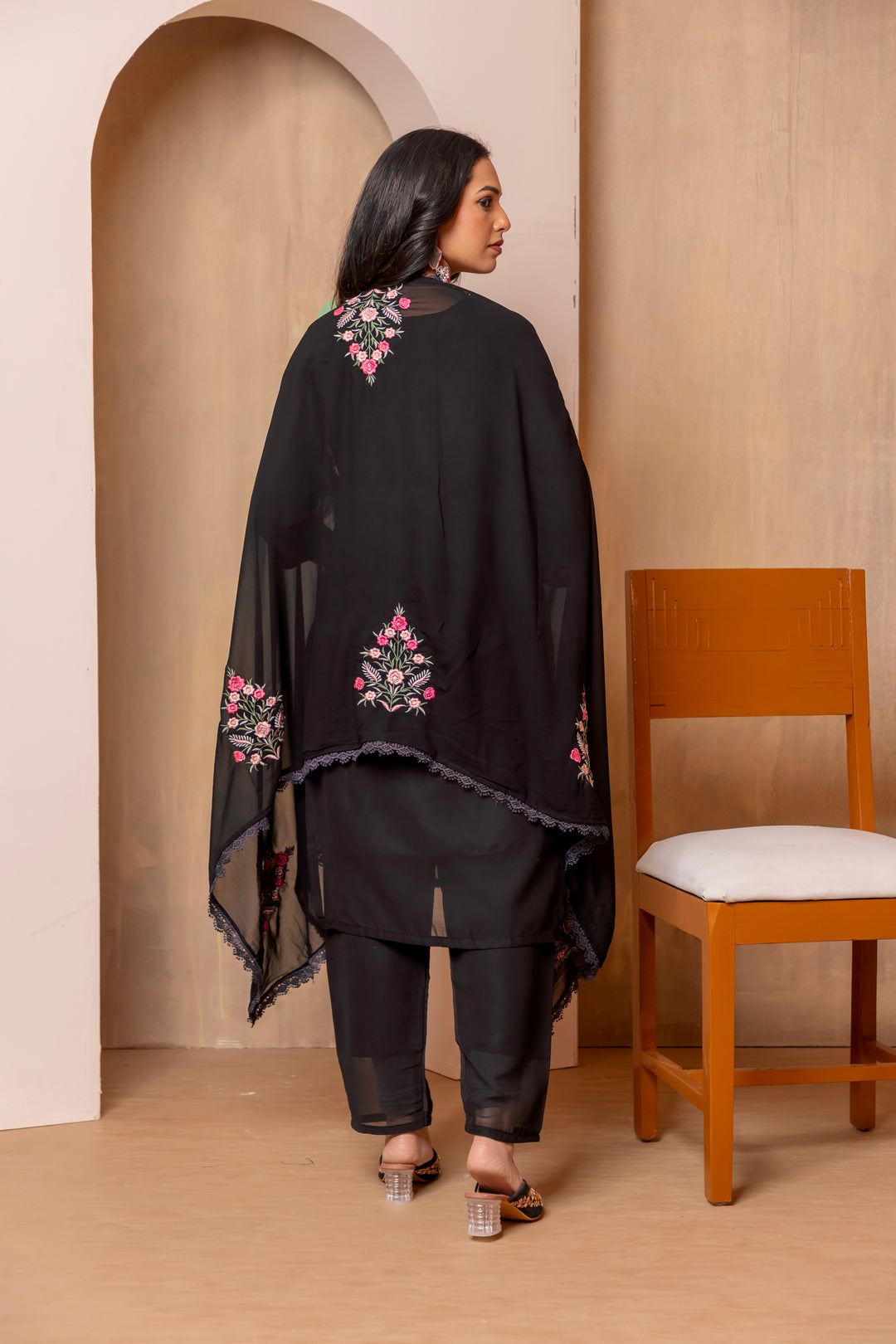 Black Color Heavy Faux Georgette Embroidery Kurta with Pant And Dupatta Sets