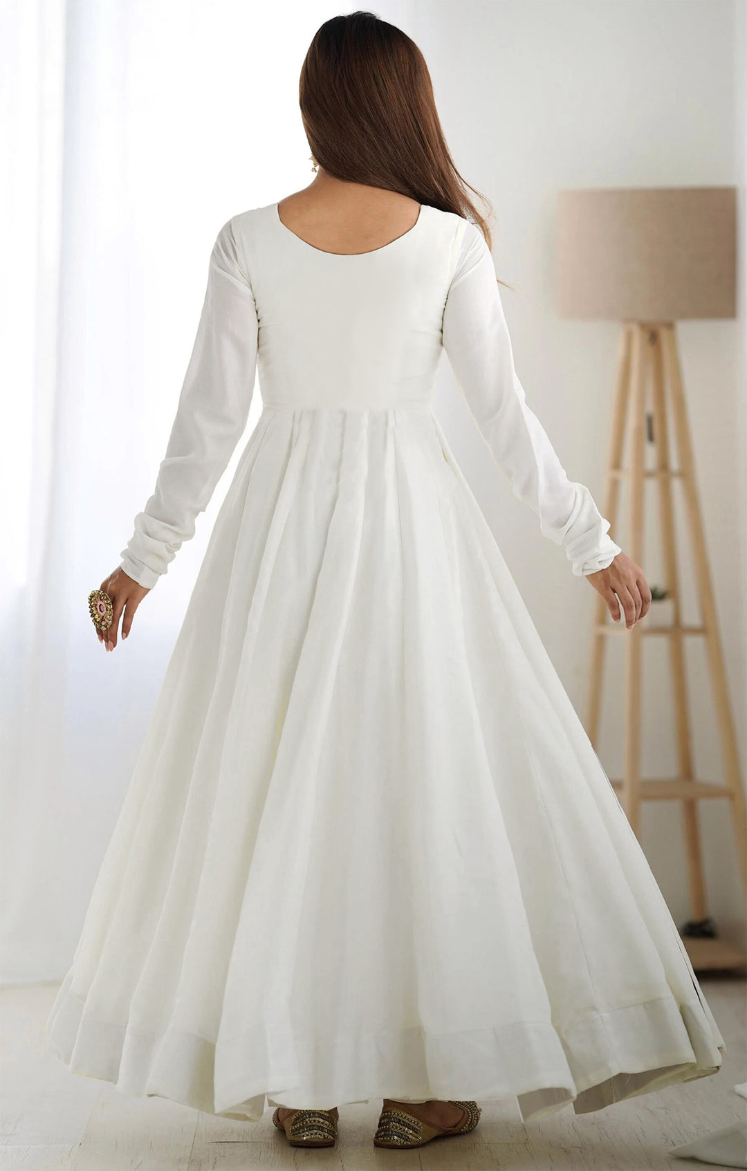 Indian Partywear White Georgette Anarkali Gown With Heavy Embroidery Sequence Work And Dupatta For Women, Designer Gown,Traditional Dress