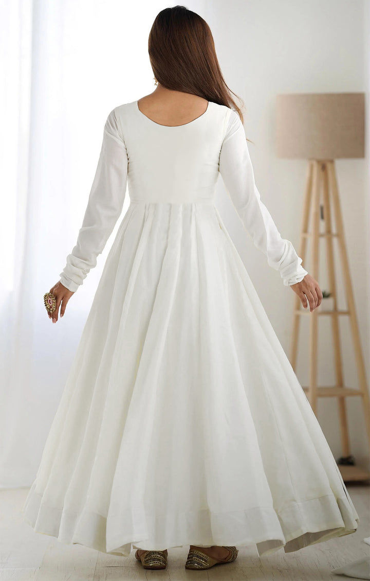 Indian Partywear White Georgette Anarkali Gown With Heavy Embroidery Sequence Work And Dupatta For Women, Designer Gown,Traditional Dress