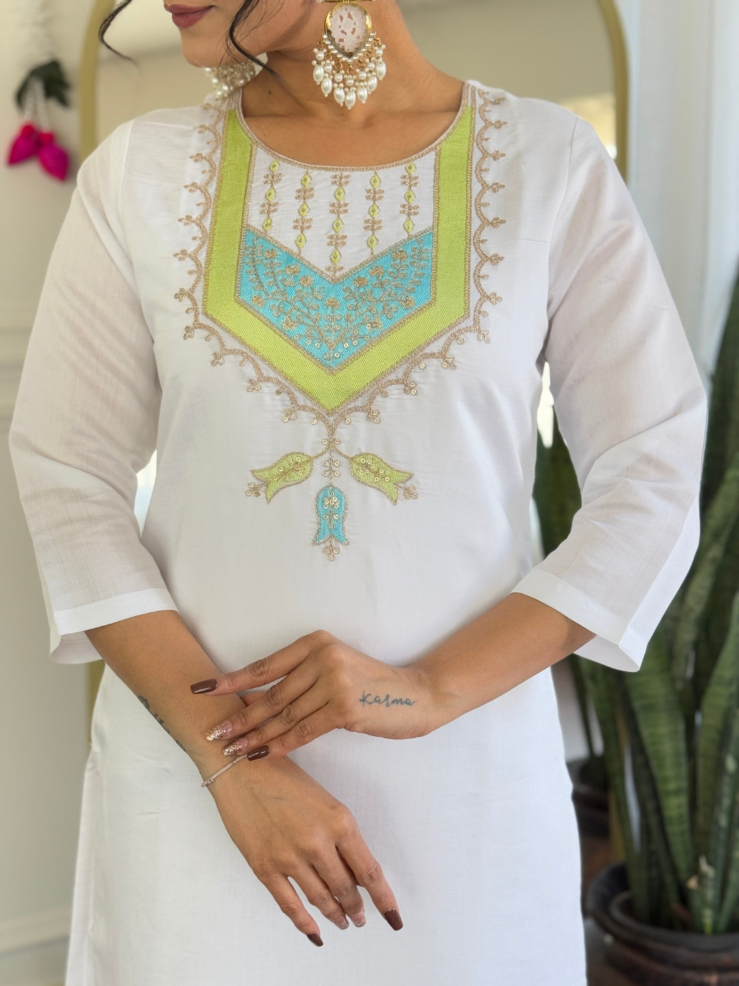 White Color Viscose Chanderi with Embroidered Kurta with Pant And Dupatta Sets