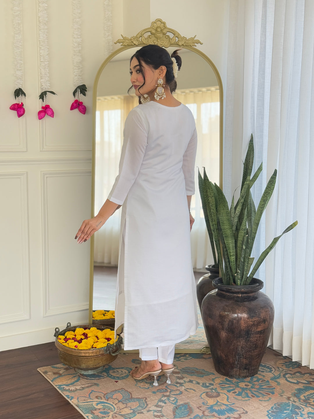 White Color Viscose Chanderi with Embroidered Kurta with Pant And Dupatta Sets