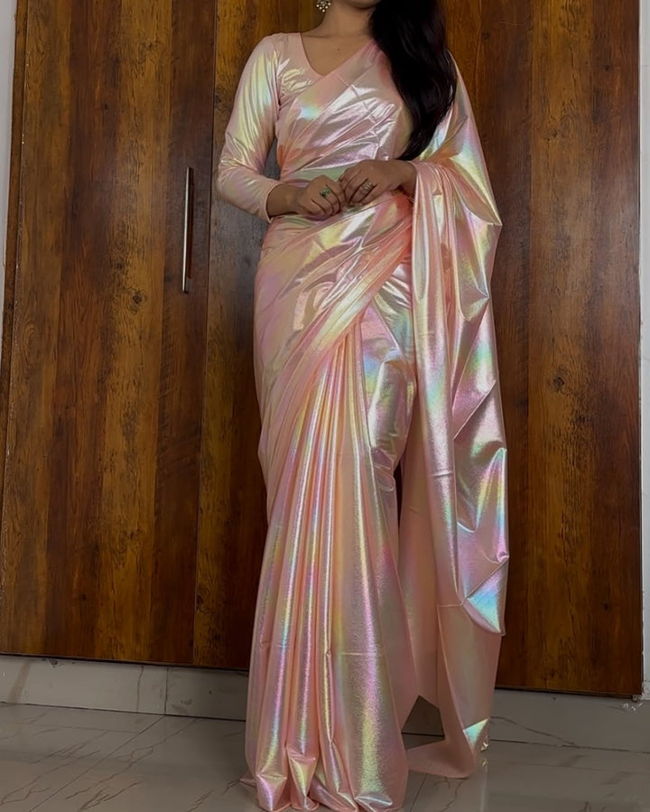 Premium Lilac unicorn Chromatic Designer Saree Peach