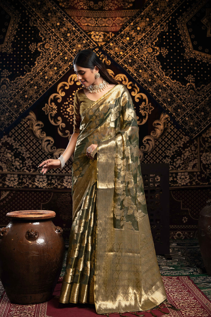 Green Color Jimmi Choo Saree With Weaving Work Saree