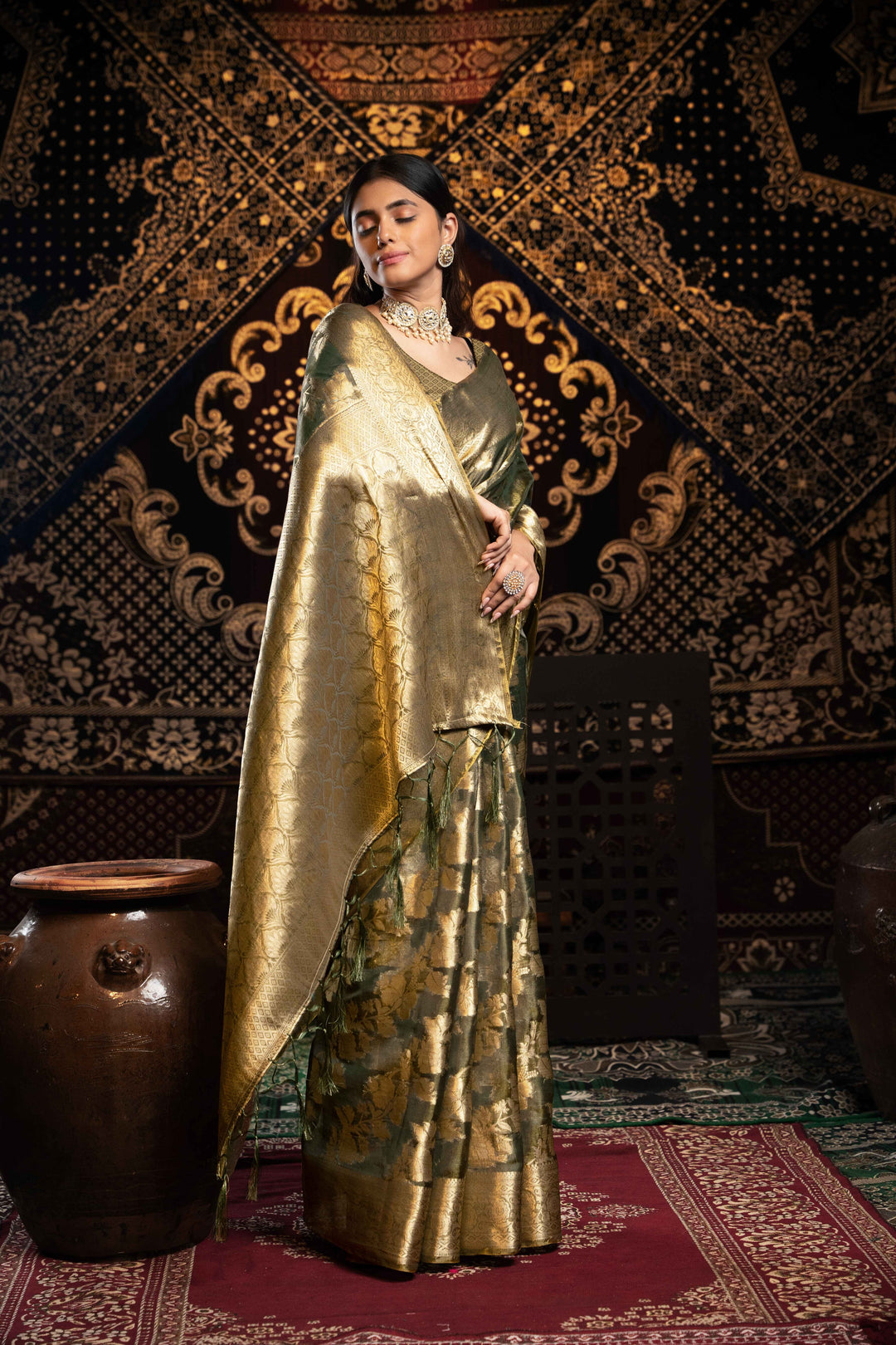 Green Color Jimmi Choo Saree With Weaving Work Saree