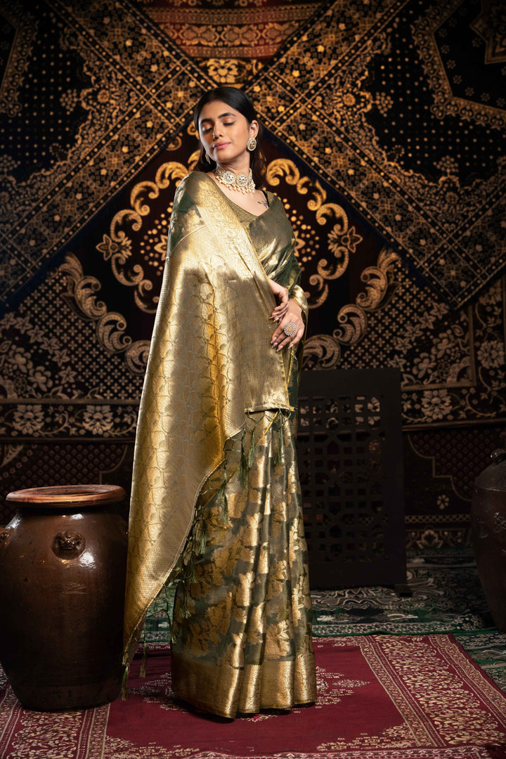 Green Color Jimmi Choo Saree With Weaving Work Saree