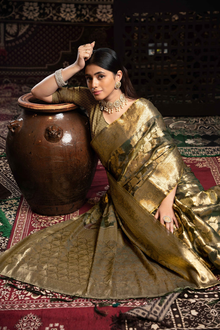 Green Color Jimmi Choo Saree With Weaving Work Saree