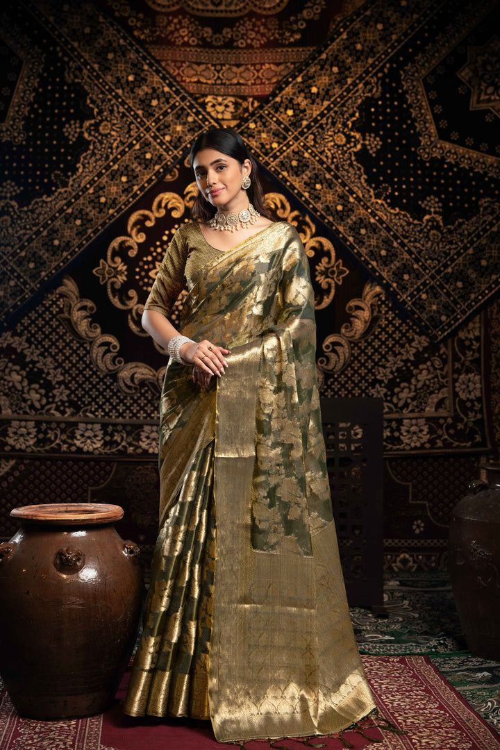 Green Color Jimmi Choo Saree With Weaving Work Saree