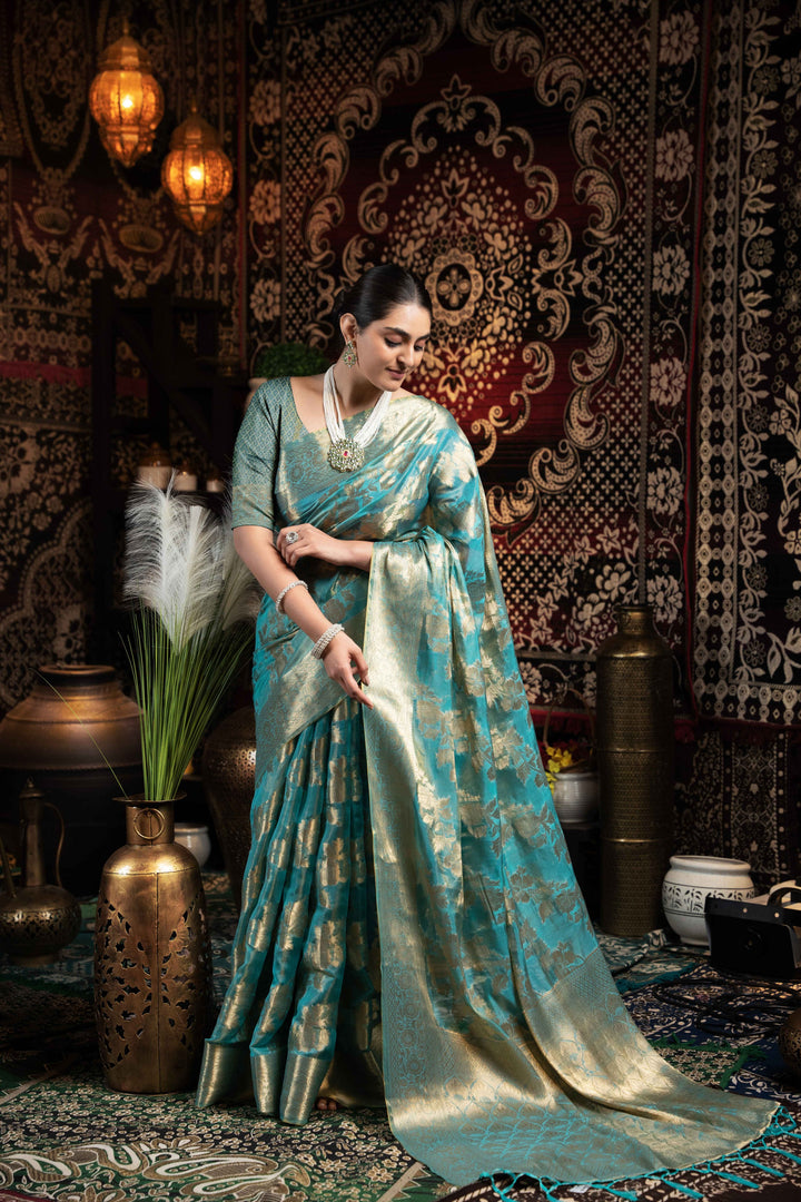 Light Blue Color Jimmi Choo Saree With Weaving Work Saree