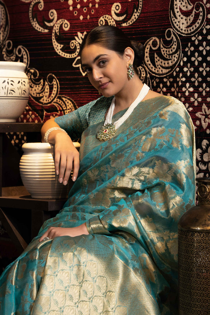 Light Blue Color Jimmi Choo Saree With Weaving Work Saree