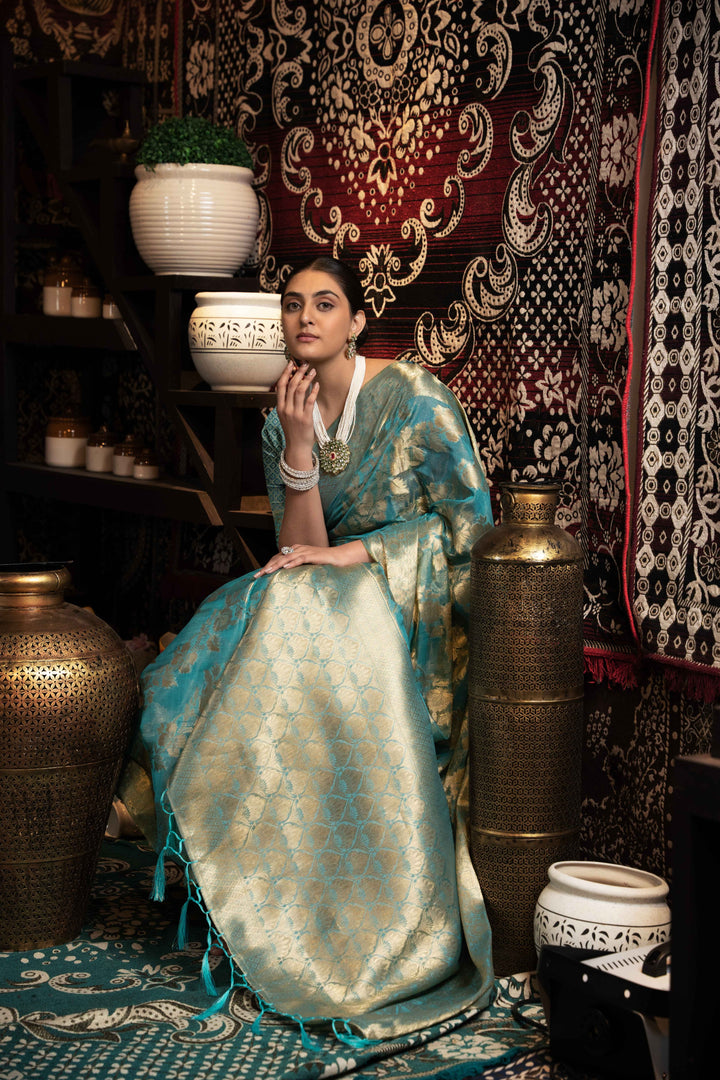 Light Blue Color Jimmi Choo Saree With Weaving Work Saree