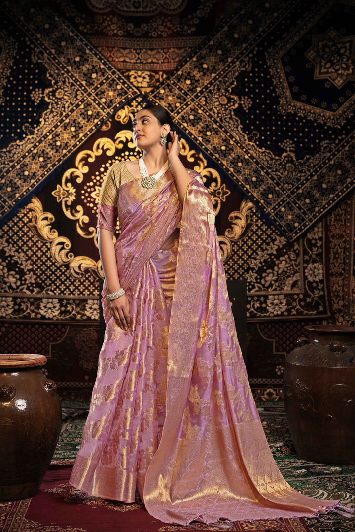 Pink Color Jimmi Choo Saree With Weaving Work Saree