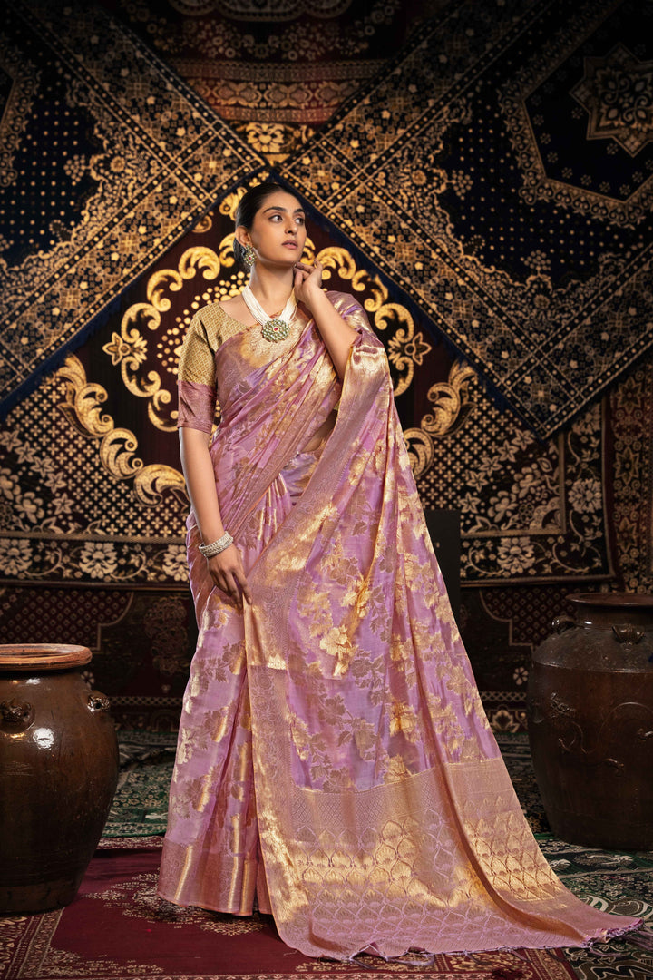 Pink Color Jimmi Choo Saree With Weaving Work Saree