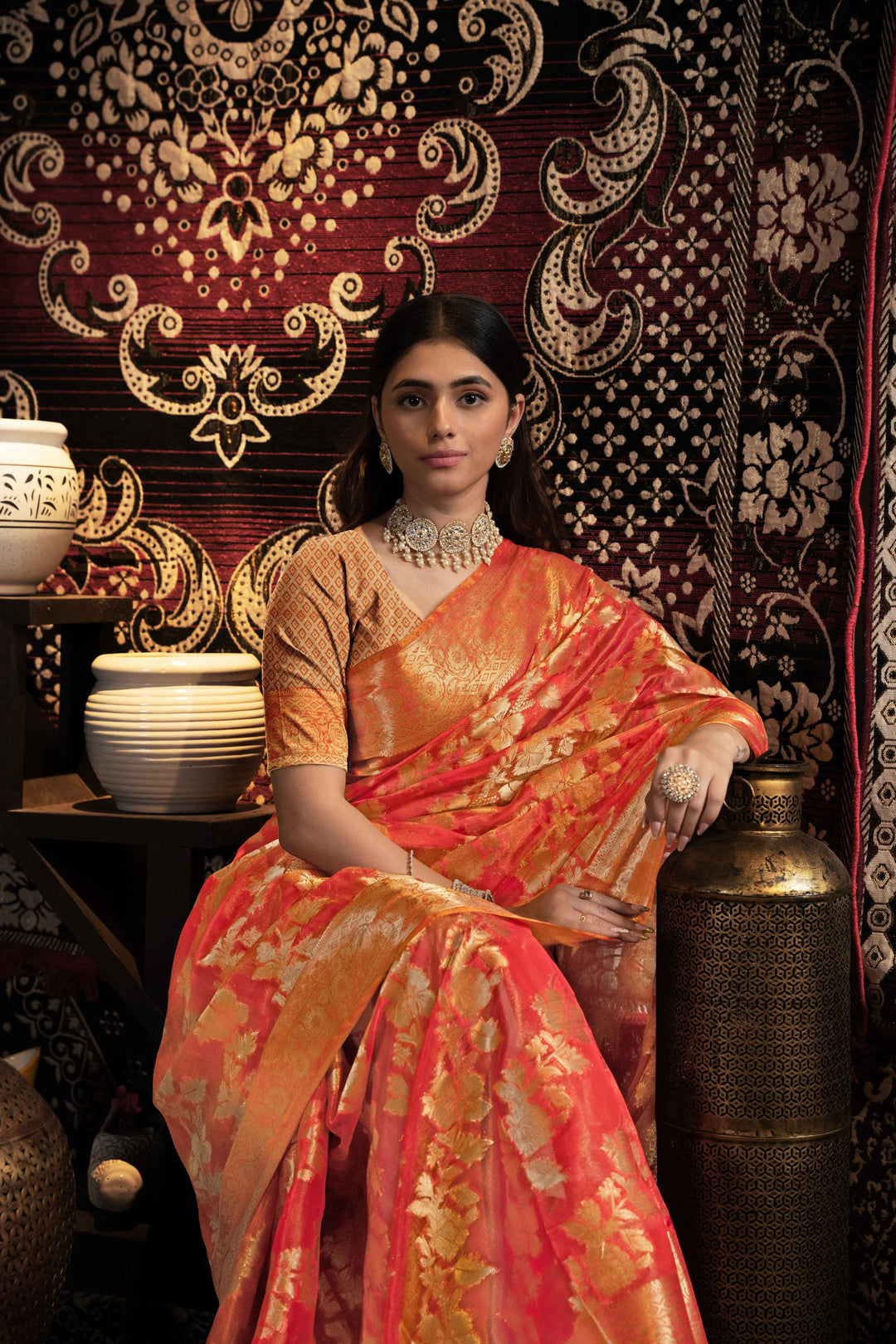 Red Color Jimmi Choo Saree With Weaving Work Saree