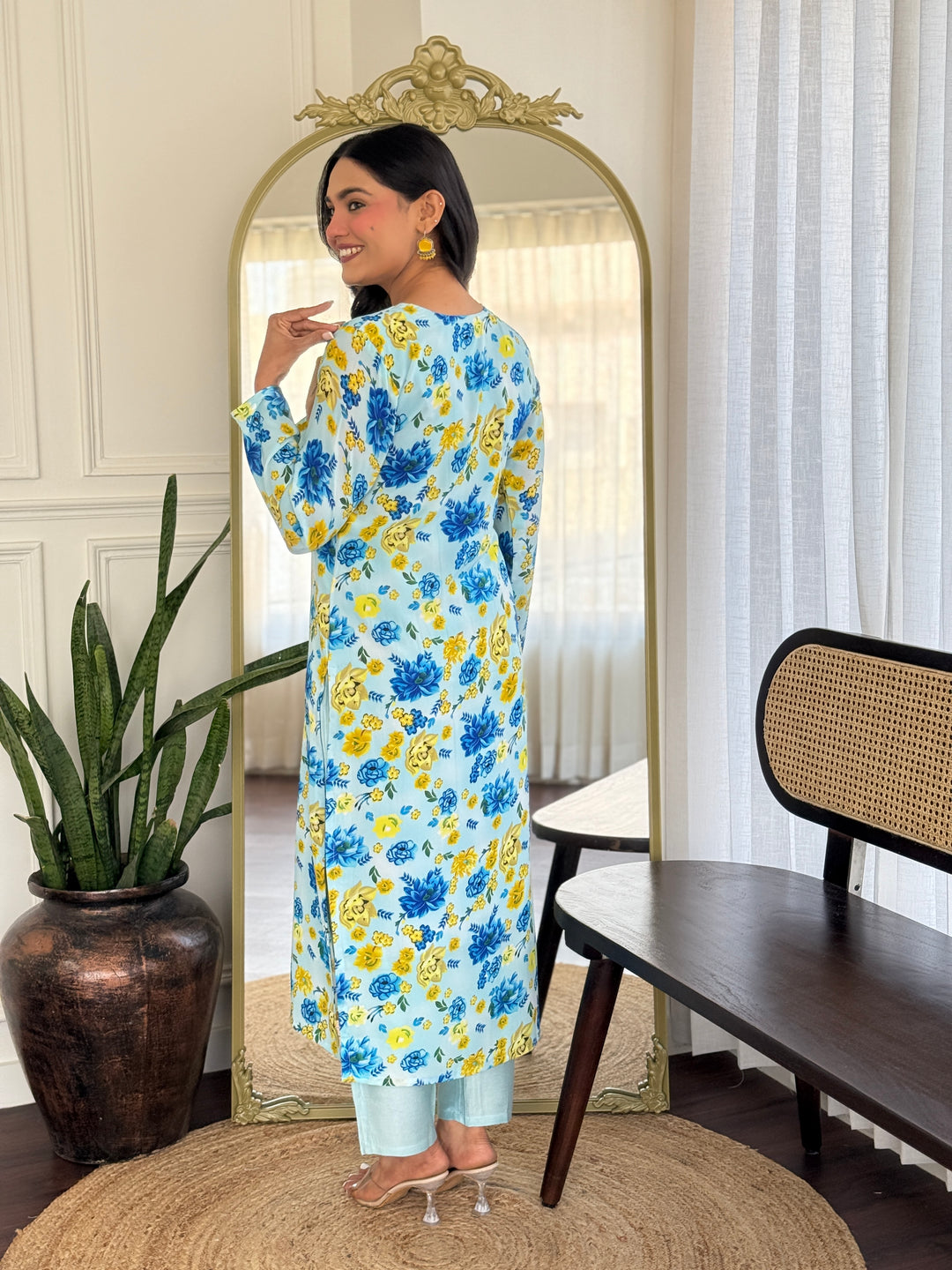 Sky Blue Color Georgette Printed Kurta with Pant And Dupatta Sets