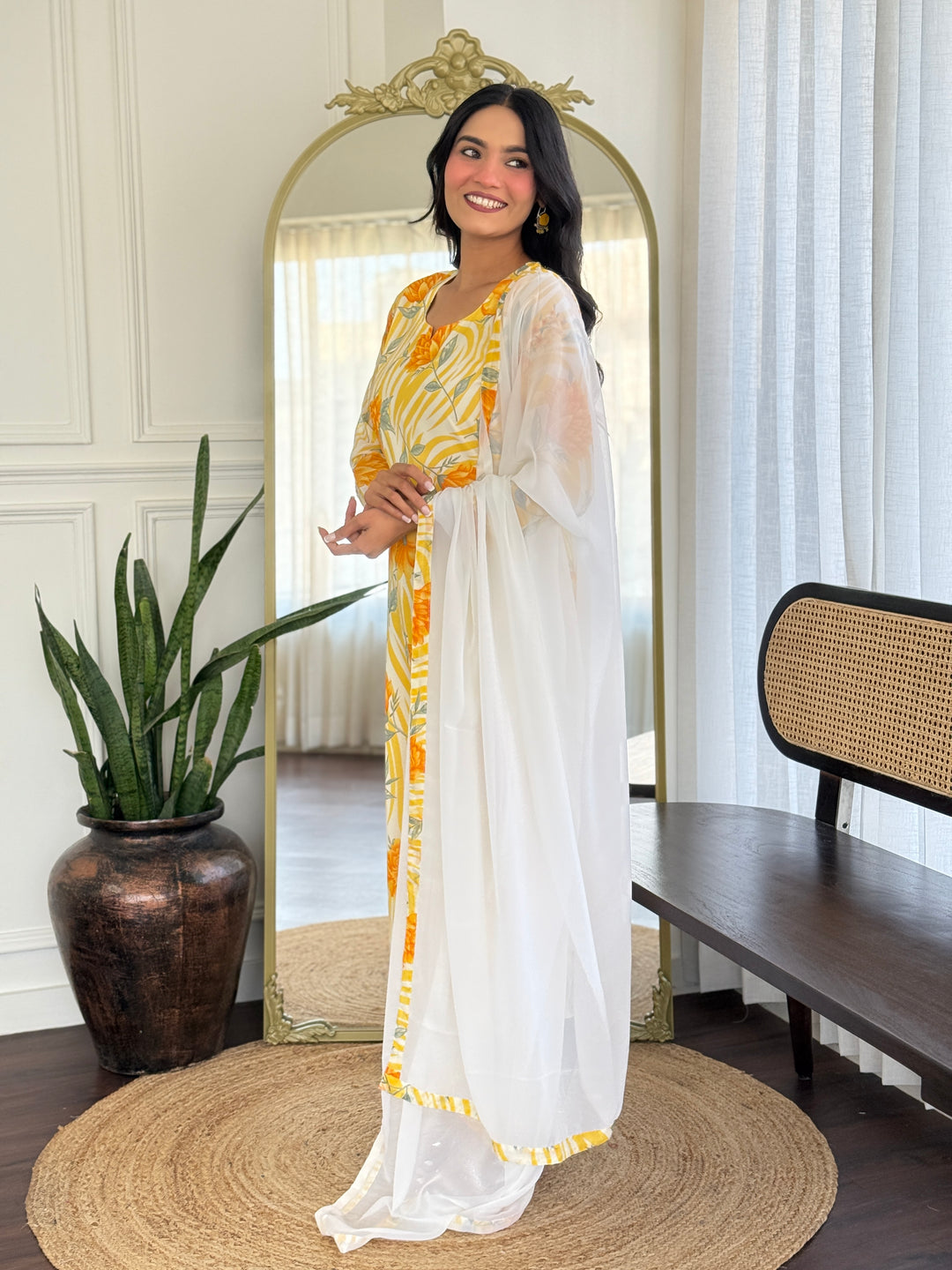 Orange Color Georgette Printed Kurta with Pant And Dupatta Sets