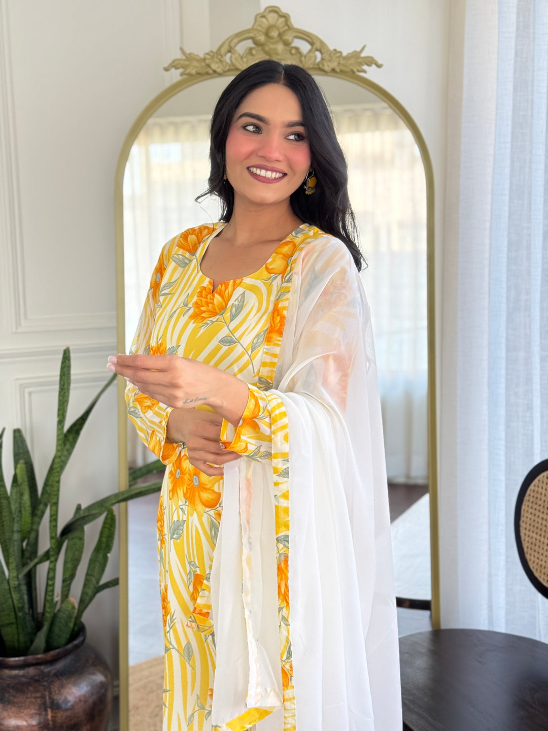Orange Color Georgette Printed Kurta with Pant And Dupatta Sets