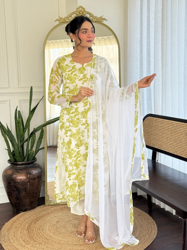 Green Color Georgette Printed Kurta with Pant And Dupatta Sets