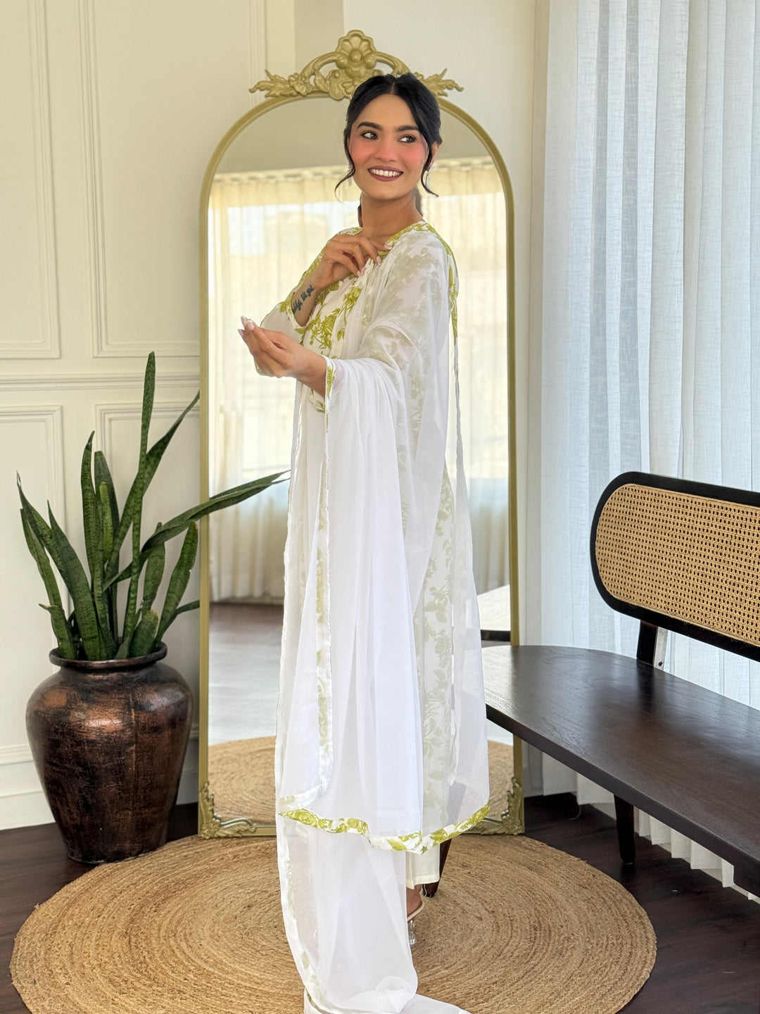 Green Color Georgette Printed Kurta with Pant And Dupatta Sets