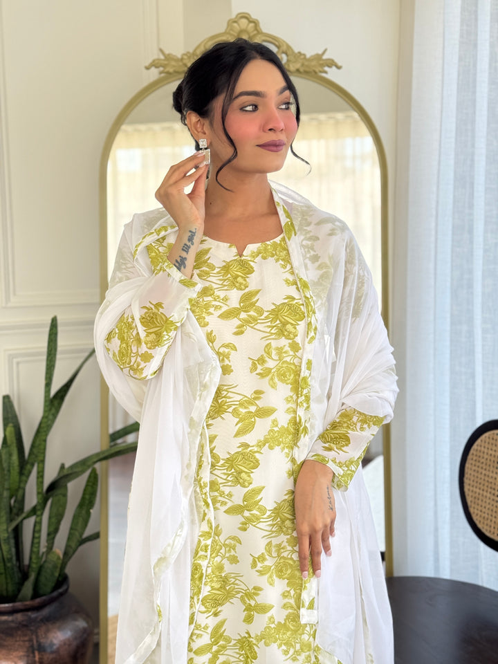 Green Color Georgette Printed Kurta with Pant And Dupatta Sets