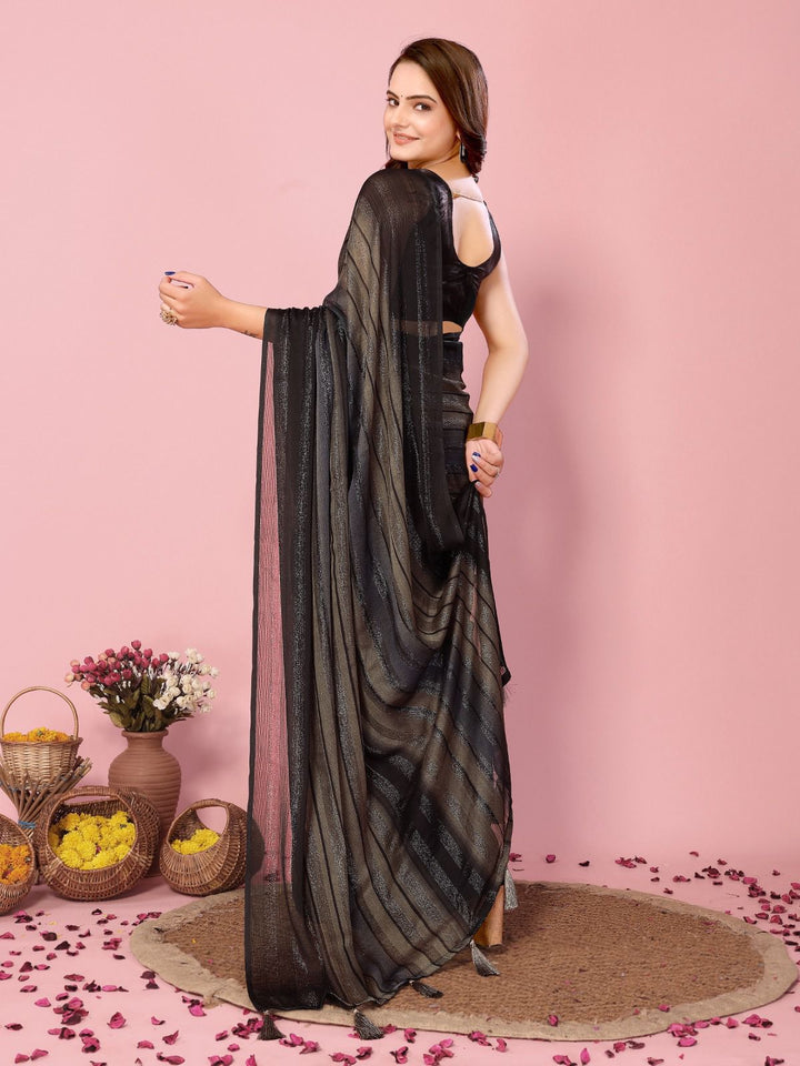 Black Color Nylone Saree With Beautiful Blouse