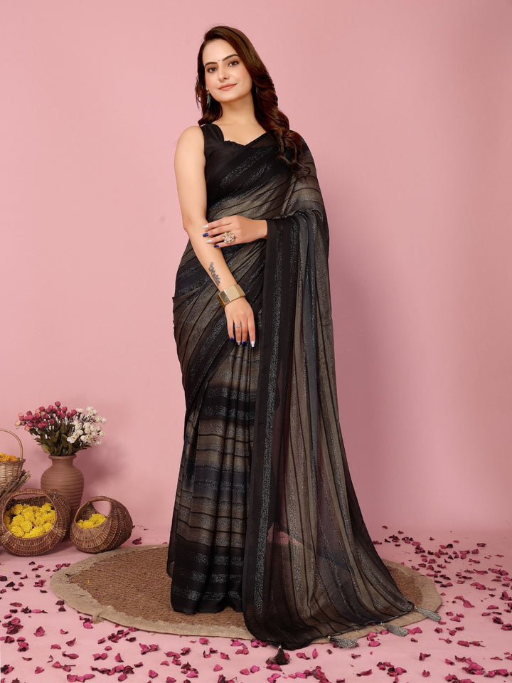 Black Color Nylone Saree With Beautiful Blouse